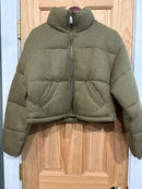 Zipper Down Ribbed Puffer Jacket with Pockets