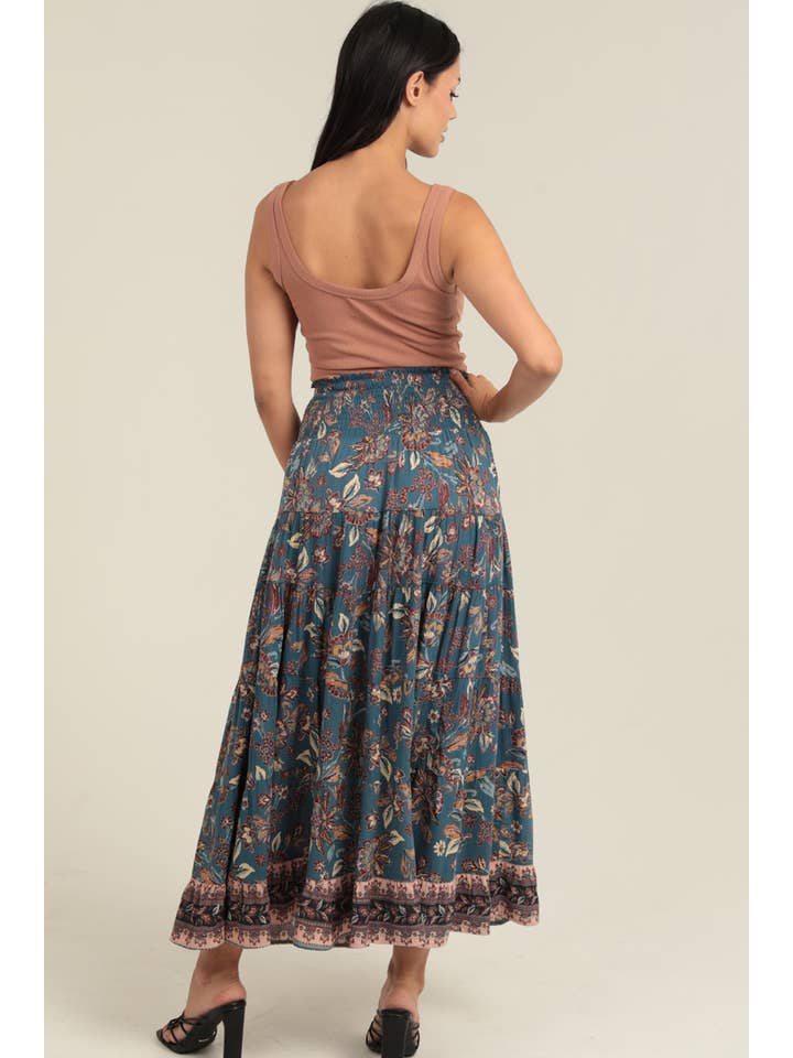 Smocked Waistband A Line Maxi Skirt with Side Slit