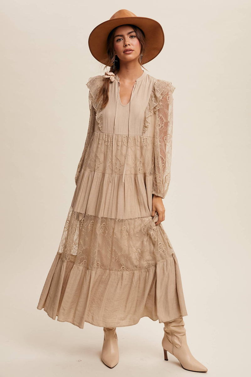 Tiered Lace Maxi Boho Dress