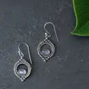 Sterling Silver Decorated Moonstone Drop Earring