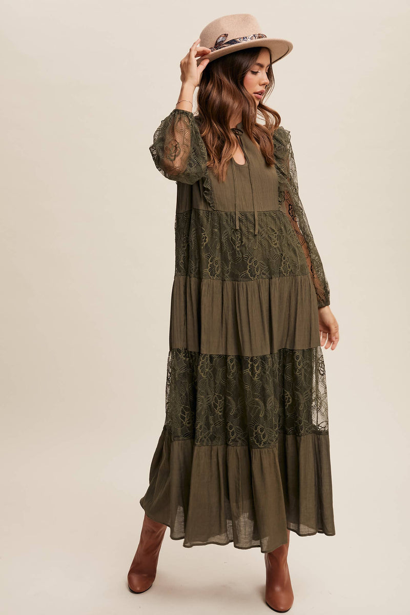 Tiered Lace Maxi Boho Dress