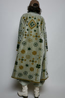 Side Slits Longline Embroidered Velvet Duster Jacket -Olive