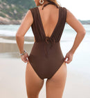 Plunge One Piece Swimsuit with Beaded V Neck Detail