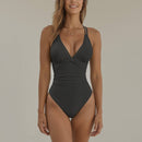 Ruched Deep V One-Piece Swimsuit with Twist Front
