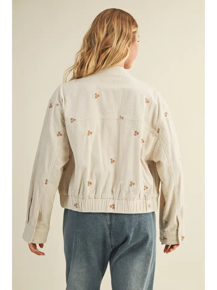 Embroidered Corduroy Bomber Jacket