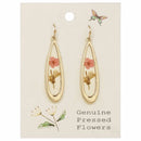 Pink Dried Flower Long Teardrop Gold Earrings
