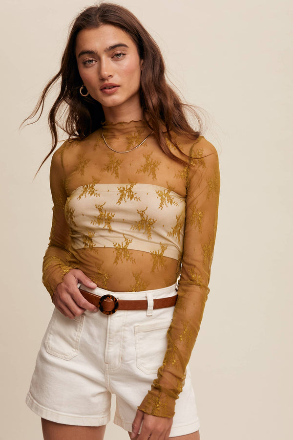 Sheer Lace Long-Sleeve Top