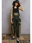 French Terry Loose Fit Knit Overalls with Contrast Panels