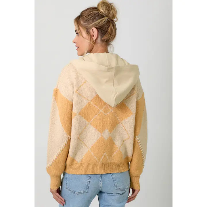 Twofer Hoodie Sweater Cardigan- Light Pumpkin