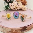 Oval Adjustable Gold Dried Flower Ring