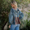 Relaxed Waist-Length Denim Hoodie with Eclectic Plaid Fusion