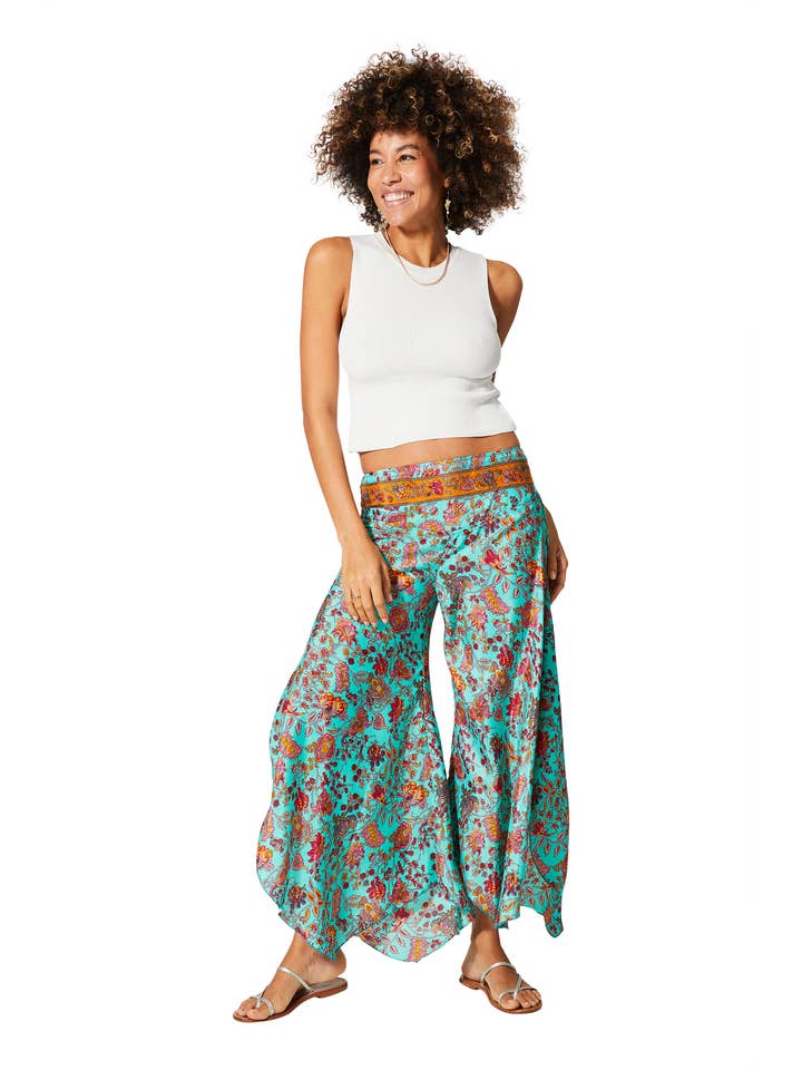 Asymmetric Summer Pants-Turquoise