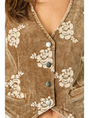 Embroidered Corduroy Vest- Washed Toffee
