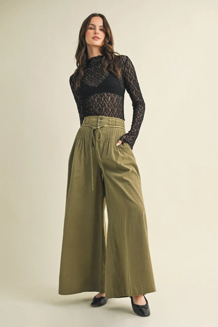 Pintuck Wide Leg Pants
