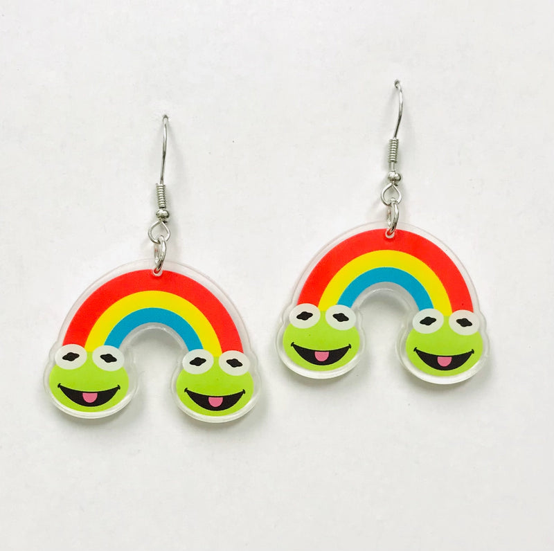 Cottagecore Frog with Rainbow Earrings