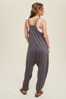 Ribbed Knit Jumpsuit w/ Pockets - Charcoal