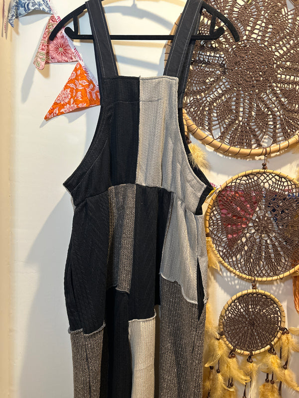 Overall Colorblock Knit Patchwork-Gray