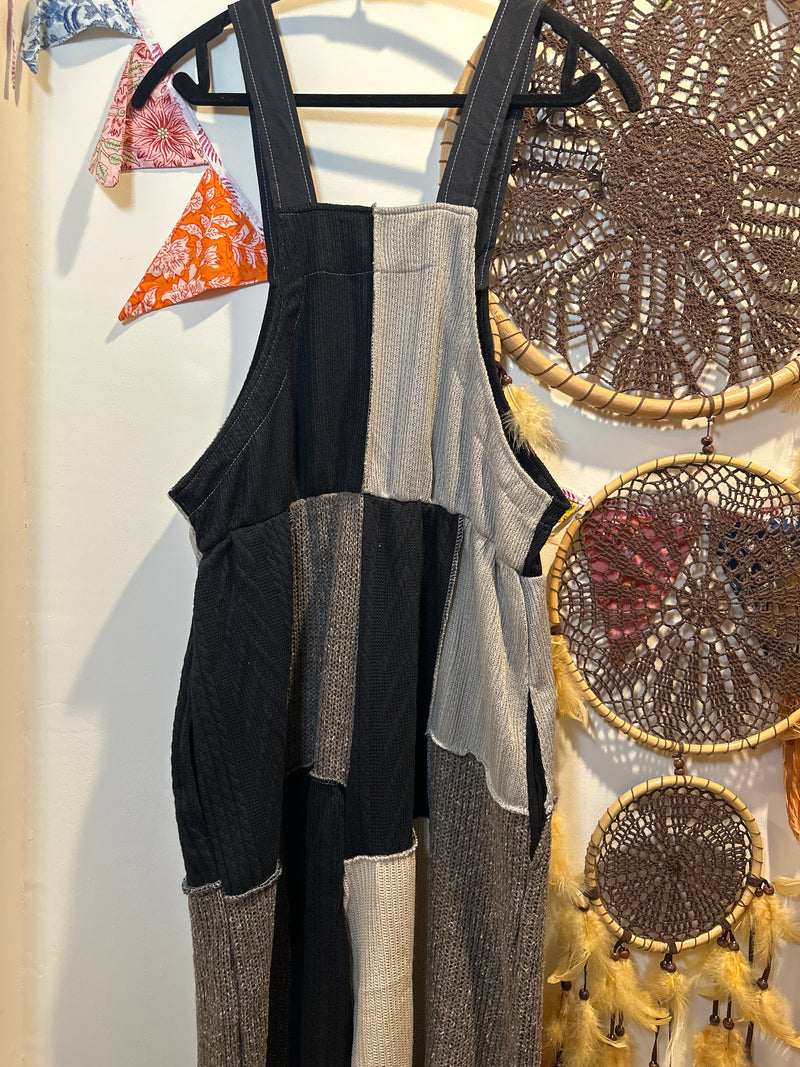 Overall Colorblock Knit Patchwork-Gray