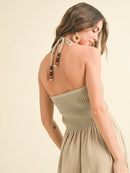 Washed Gauze with Crochet Top Contrast Dress - Sand