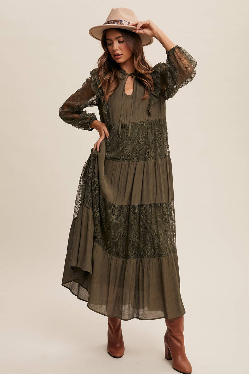 Tiered Lace Maxi Boho Dress