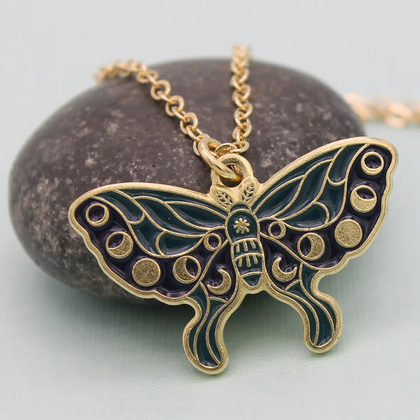 Mystical Moth Enamel Celestial Necklace
