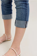 Mid Rise Dark Wash Cuffed Capri