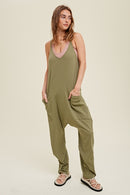 Ribbed Knit Jumpsuit w/ Pockets - Olive