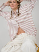 Stripe Collared Button Down Long Sleeve Shirt-Brown