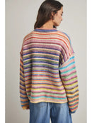 Rainbow Button-Up Knit Sweater Cardigan