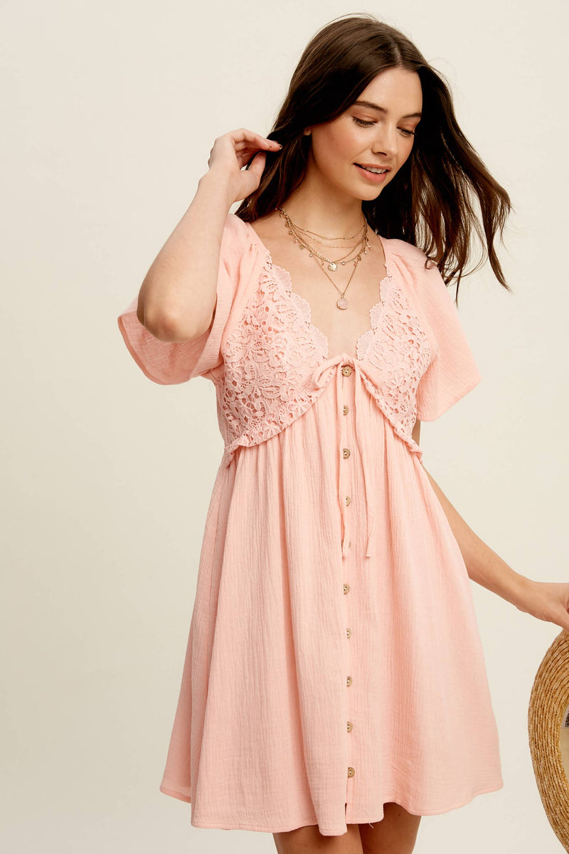 Lace Trim Babydoll Mini Dress