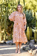 Mylah Midi Dress Block Printed - Mustard
