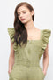 Ruffled Washed Cotton Jumpsuit with Front Zipper