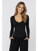 V-Neck Dbl Layered L/S Top - Black
