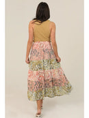 Mix Print Tiered Maxi Skirt with Smocked Waistband