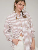 Stripe Collared Button Down Long Sleeve Shirt-Brown