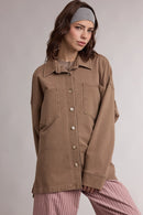 Denim Button-Up Shacket- Mocha