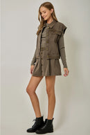Washed Braided Denim Mini Skort