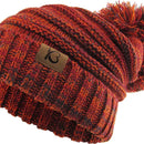 Chunk Pom Pom Cable Knit Ribbed Beanie