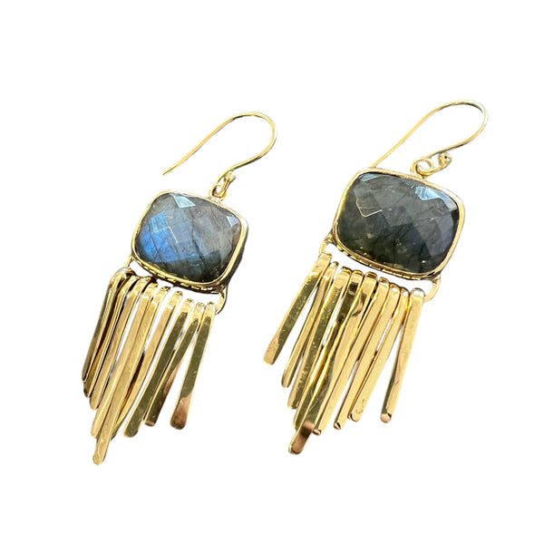 Brass Labradorite Fringe Earrings