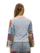 Top Patchwork Hippie Art Hand Printed Bell Sleeves