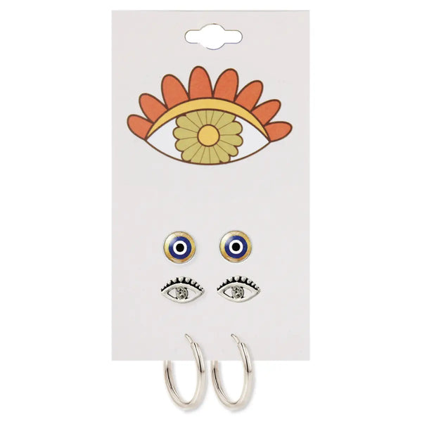 Silver Eye Post Earrings Set
