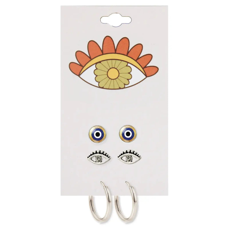 Silver Eye Post Earrings Set