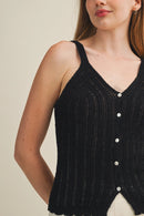 Pointelle Knit Scalloped Button Vest