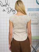 Washed Exposed Seam Henley Ribbed Knit Top- Mocha