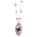 Sweet Vintage Gold Rose Quartz Dried Flower Necklace