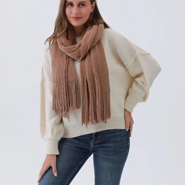 Chenille Knit Scarf with Tassels – Ultra-Soft & Luxurious