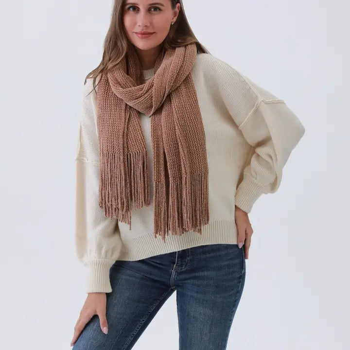 Chenille Knit Scarf with Tassels – Ultra-Soft & Luxurious