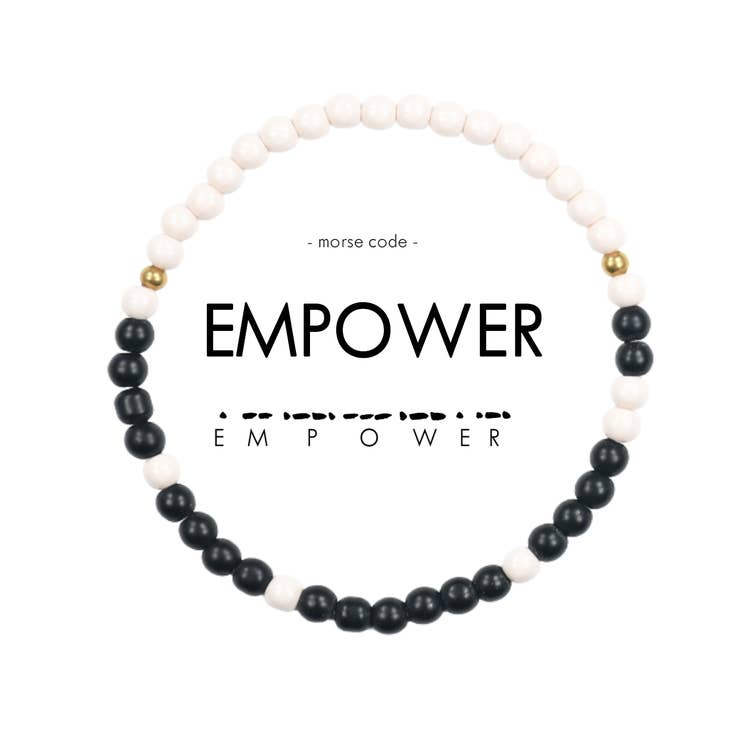 Morse Code Bracelet | EMPOWER - Cream & Matte Black