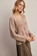 Speckled V-Neck Knit Sweater