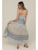 V Neck Mix Print Lace Trim Maxi Dress